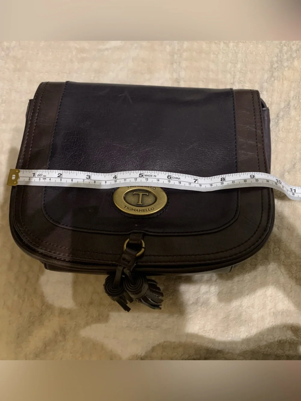 Tignanello Dark Brown Leather Crossbody with Tassel